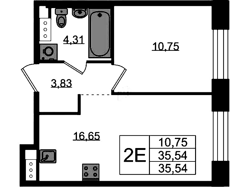 1-комнатная квартира 35.54 м², 2/5 эт., ЖК «Plus Пулковский»